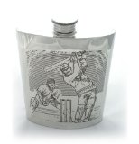 Made in Sheffield UK Pewter hip flask - cricket scene with screw top - 4 oz