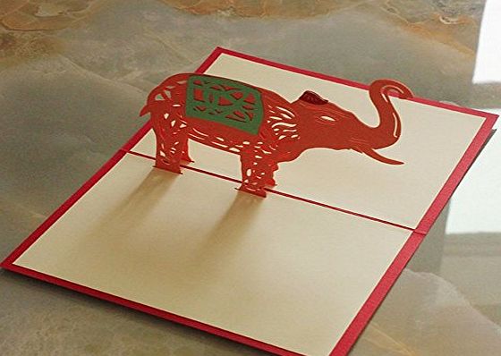 MADE4U Kirigami Papercraft 3D Pop Up Car-d Anniversary Baby Birthday Easter Halloween Mothers Day New Home New Years Thanksgiving Valentines Day Wedding Christmas Card (Elephant) HKYY1021-R