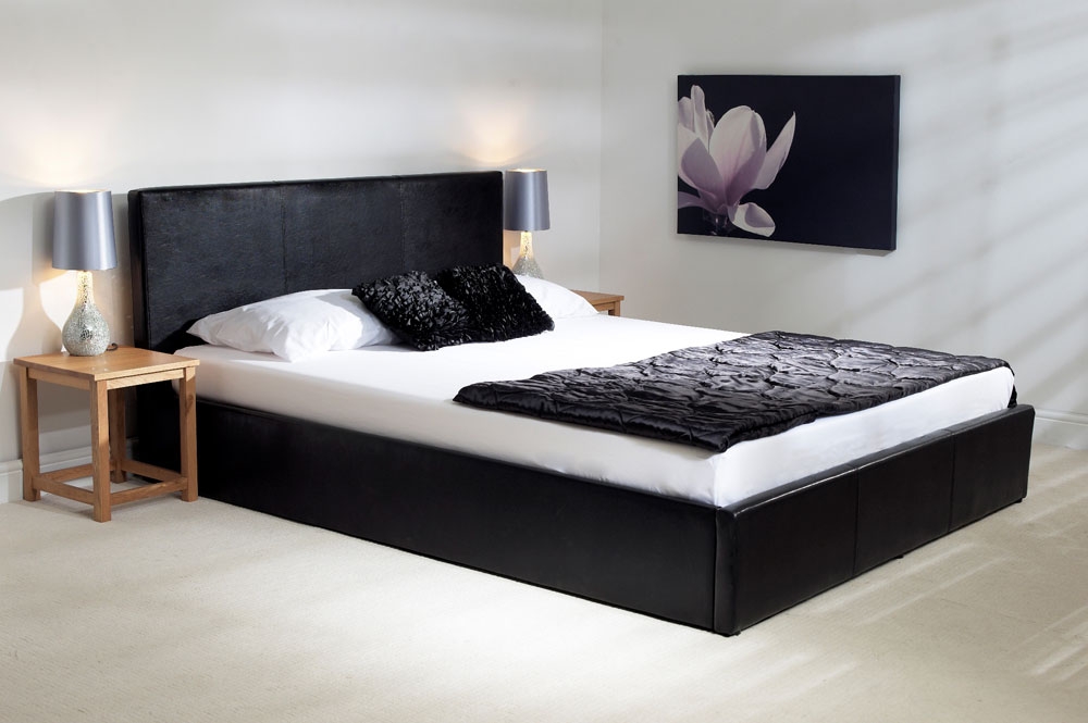Black Faux Leather Ottoman Bed - Small