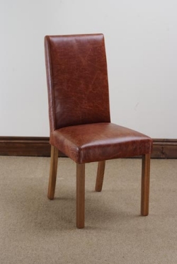 Oak Dining Chair in Antiqued Leather - Pair