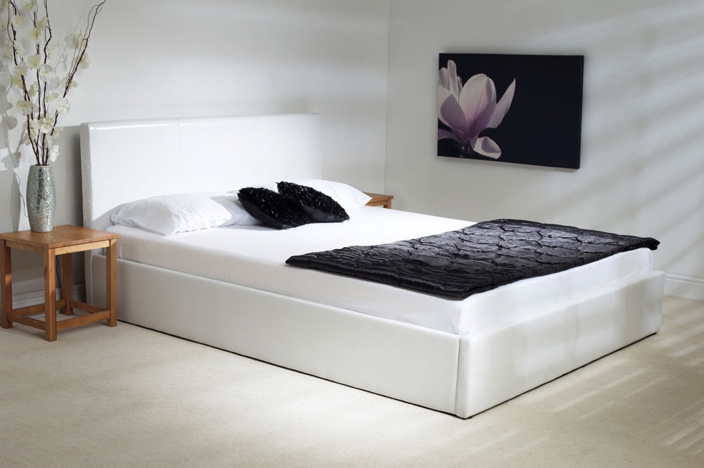 White Faux Leather Ottoman Bed - Small