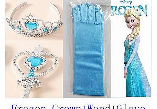 Queen Elsa Princess Anna Magic Wand + Rhinestone Tiaras + Hair Crown + Glove Girl Gift SET