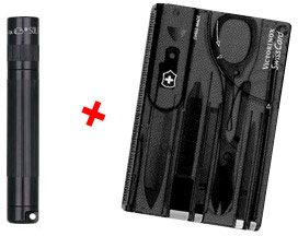 Torch AAA x1 Solitaire with Victorinox Swiss Card - Black - Ref K3A0133T - #CLEARANCE