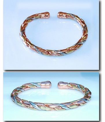 Magnetic 3 colour Brass/Copper/Aluminium Rope design bracelet 36ML - With FREE gift!