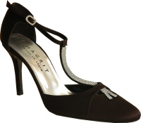 Magrit black satin leather and diamonte eve shoe