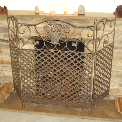Decorative Fire Screen - Distressed Gold and