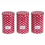 Red Retro Spot Tea Coffee and Sugar canisters