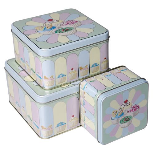 Square Tea & Cakes Storage Tin Set
