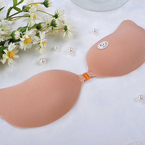Butterfly Strapless Enhance Push Up Invisible Adhesive Breathable Bra Nipple Cover Nude (C Cup)