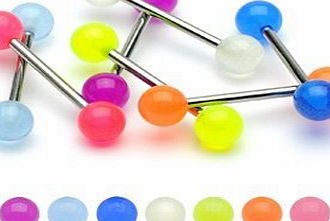Set Of 7 Mix Colours Ball Tongue Bars Glow In The Dark Tongue Studs - 14G 16 x 1.6MM Body Jewellery - Body Bars