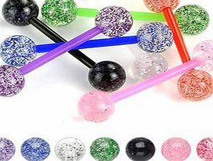 MAKS Set Of 7 Mix Colours Bioflex Tongue Studs With UV GLITTER Acrylic Balls Tongue Bars - 14G 16 x 1.6MM Body Jewellery - Body Bars
