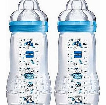 MAM 330ml Baby Feeding Bottles x 2- Blue 10178437
