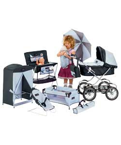 Deluxe Pram with 20 Piece Play Set and Doll