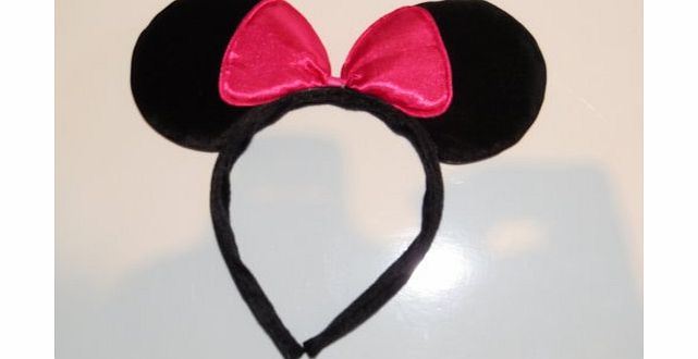 Manchester Royalty BEAUTIFUL BLACK MINNIE MOUSE EARS WITH BOW - ON HEADBAND - FOR HEN FANCY DRESS DRESSING UP
