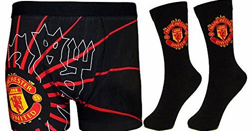 Manchester United F.C. Manchester United FC Football Gift Mens Crest Socks & Boxer Shorts Black Small