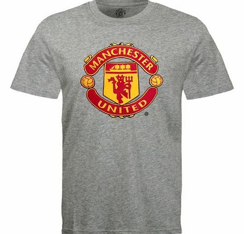 Manchester United FC Official Football Gift Mens Crest T-Shirt Grey Medium