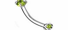 Mandys Piercing Emporium Green Crystal Internally Threaded Prong Set Gem Eyebrow Bar Ring