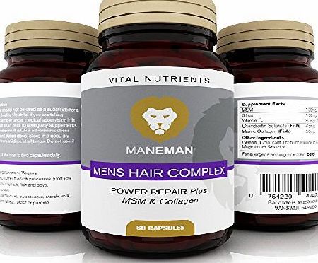 ManeMan Mens Hair Complex Premium Mens Hair Growth Supplements - Essential Ingredients with MSM amp; Collagen Nutrients - Best Mens Product to Promote the Regrowth of Healthy, Stronger amp; Thicker Hair and Combat Hair Loss 