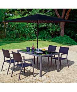 4 Seater Patio Set, Charcoal Grey with Parasol