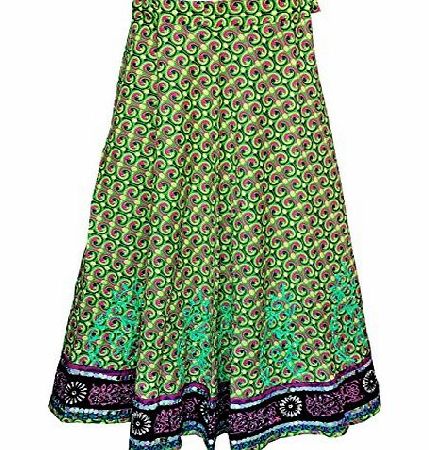 MapleClothing Indian Long Skirt Cotton Block Printed Womens Designer India Clothes (Green)