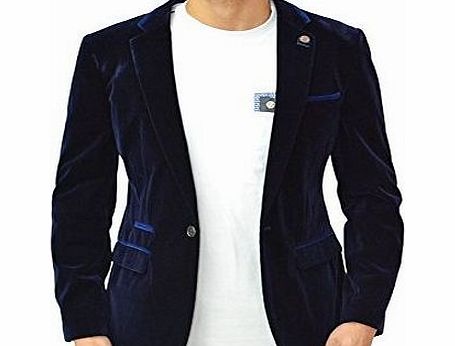 Marc Darcy Designer Marc Darcy Mens Blazer Tailored Fit Velvet Smart Coat Jacket 42 Reg Navy Blue