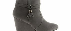Grey suede tassel wedge ankle boots