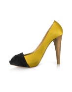 Mario Bologna Two-tone Satin and Suede Peep-Toe Pump Shoes