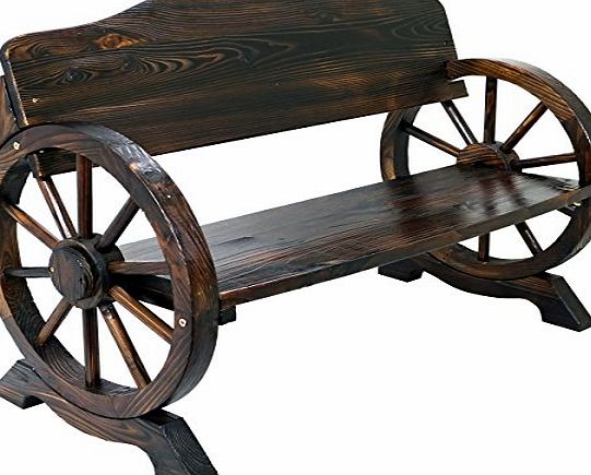 Marko Outdoor Solid Wood Cart Wagon Wheel Garden Bench Patio Burnt Stained Outdoor Furniture