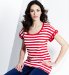 Pure Cotton Turn-Up Sleeve Stripe T-Shirt