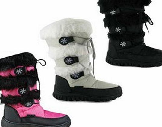 Marksman LADIES WINTER FUR SNOW BOOTS MOON MUCKER WATERPROOF WELLIES SHOES SIZE 3-8UK (8, BLACK)