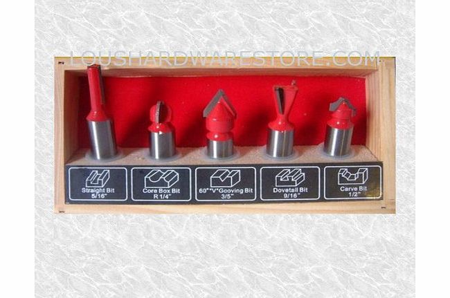 MARKSMAN TOOLS 5 PIECE 1/2`` ROUTER BITS SET IN WOODEN CASE