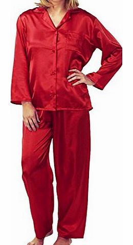 Ladies Satin Pyjamas Plain Silky (10, Red New)