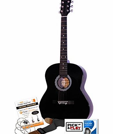 Martin Smith W-100 Acoustic Guitar Package with Strings, Plecs, Strap - Black