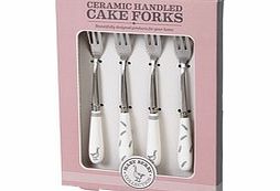 Four ceramic handle cake forks