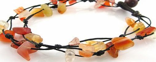 Mary Grace Design MGD, Bright Orange and White Carnelian Color Bead Bracelet, 2-strand. Beautiful Handmade Stone Wrap Bracelet made from wax cord. Fashion Jewelry for Women, Teens and Girls, JB-0063
