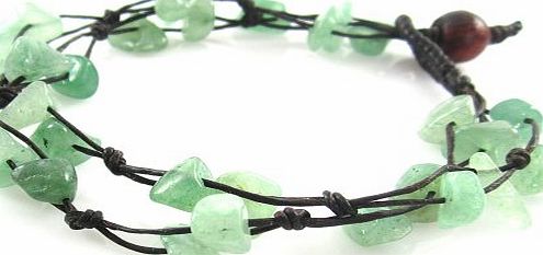Mary Grace Design MGD, Green Aventurine Color Bead Bracelet, 2-strand. Beautiful Handmade Stone Wrap Bracelet made from wax cord. Fashion Jewelry for Women, Teens and Girls, JB-0062