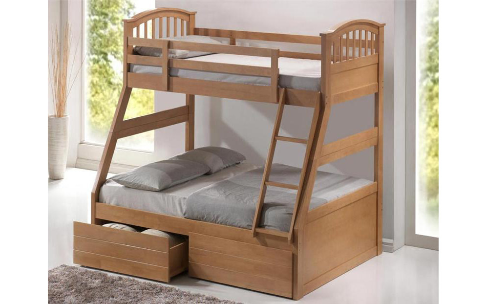 Three Sleeper Wooden Bunk Bed, Double, No