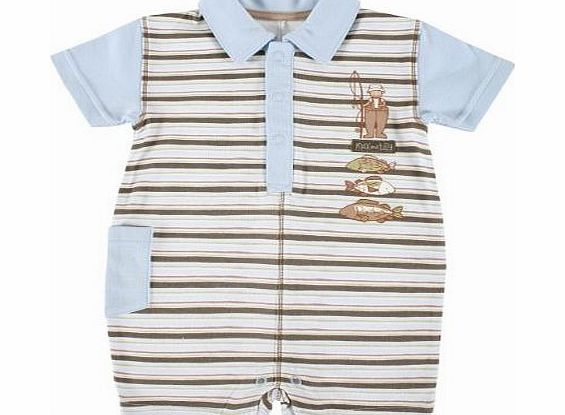 Max and Tilly 6/12m Baby Boy Striped ``Fly Fishing`` Cotton Jersey All in One Romper