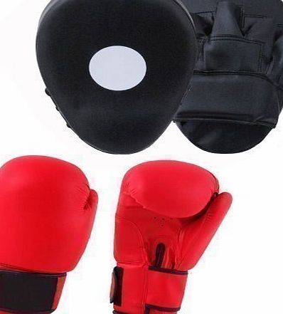 Max Strength Curved Black Focus Pads Rex Leather   Red Boxing Gloves 6oz