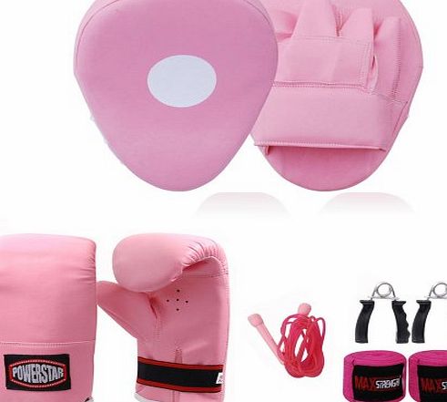 MAXSTRENGTH  Pink 5Pcs focus and boxing bag mitts hook and jab pads ladies boxercie kit puching equipment for womens