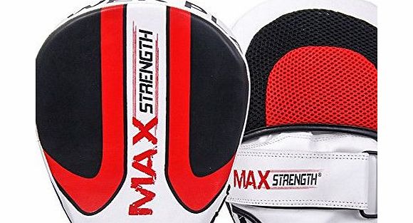 MAXSTRENGTH  (White) Curved, Focus Pads, Hook And Jab, Pads, Muay Thai, Martial Arts, Kickboxing, Puncing, Training, Equipments, Karate, Mitts, Pair, Boxercise, UFC, MMA, Fight