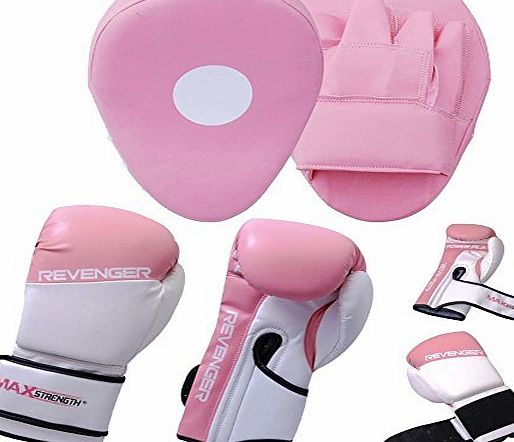 Max Strength Pink Curved Focus Pad and 10oz Pink Gloves, Hook And Jab, Pads, Muay Thai, Martial Arts, Kickboxing, Puncing, Training, Equipments, Karate, Mitts, Pair, Boxercise, UFC, MMA, Fight, Ladies, Womens, Gym