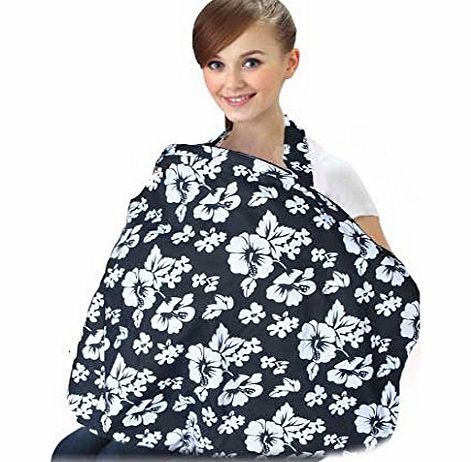 Maxtto Breastfeeding Cover Nursing Cover Apron White Floral on Black Design