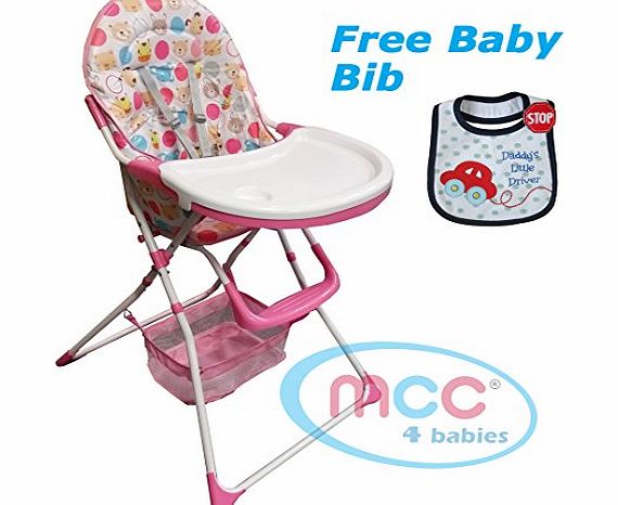 MCC Foldable Pink Baby High Chair feeding Highchair With Extra Tray 2014 model