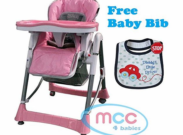 MCC Pink Multifuctional Foldable Baby High Chair Highchair with Free Bib