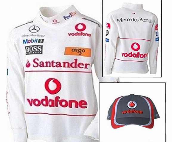 Cap and Race Shirt Formula One F1 Vodafone McLaren Mercedes Team Vest Large