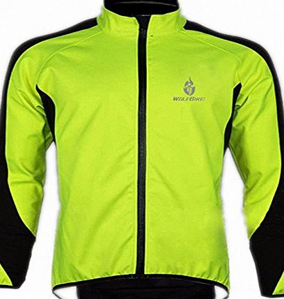 MCRR Sports WOLFBIKE Fleece Thermal Cycling Long Sleeve Jersey Winter Outdoor Sports Jacket Windproof Wind Coat Bicycle Cycle Wear Clothing Fluorescent Green (L)