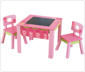 Wooden Table and Chairs - Pink