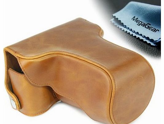 MegaGear ``Ever Ready`` Protective Light Brown Leather Camera Case , Bag for Fujifilm X-E2, Fujifilm X-E1 with 18-55 Lens
