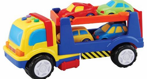 Megcos Auto Trailer W/ Lights, Sounds, & 4 Little Cars -Affordable Gift for your Little One! Item #LMID-1273